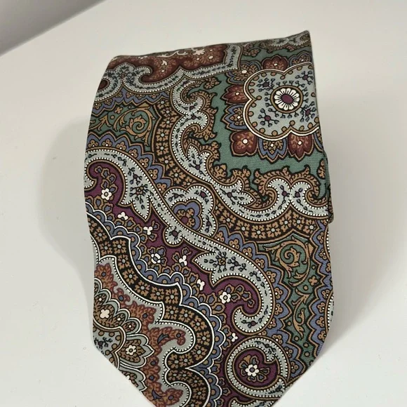 Ralph Lauren Brown and Green Paisley Silk Men’s Tie